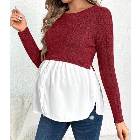 Maternity Color Block Chunky Knit Sweater Top - Picture 7 of 9